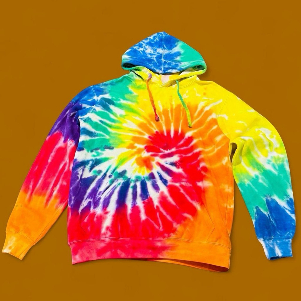 Rainbow Tie Dye Hoodie Sweatshirt Skater M Handmade Spiral Festival Hippie Color